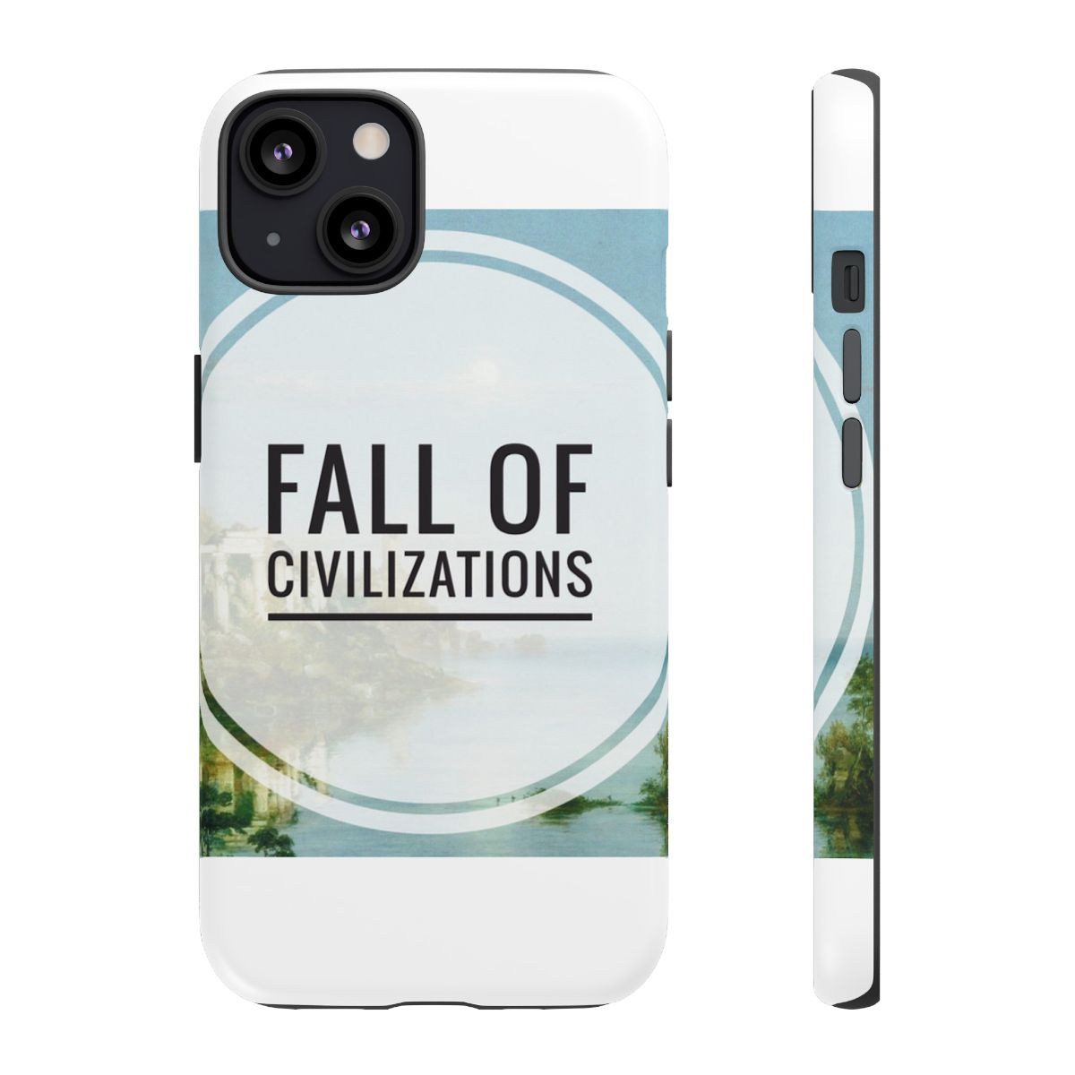 Fall of Civilizations phone case | landscape circle text design | Fall of Civilizations Podcast - alternate angle 1, merchandise