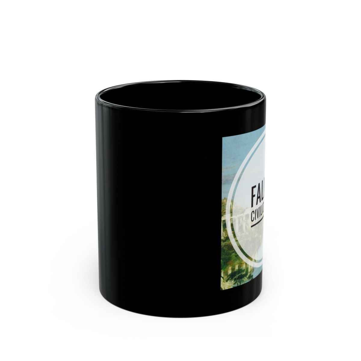 Fall of Civilizations Mug | Black Ceramic Coffee Cup | Fall of Civilizations Podcast - alternate angle 1, merchandise