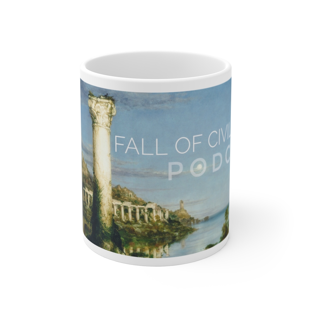 Fall of Civilizations artwork Mug | 11oz ceramic mug, classical ruins painting | Fall of Civilizations Podcast - alternate angle 1, merchandise