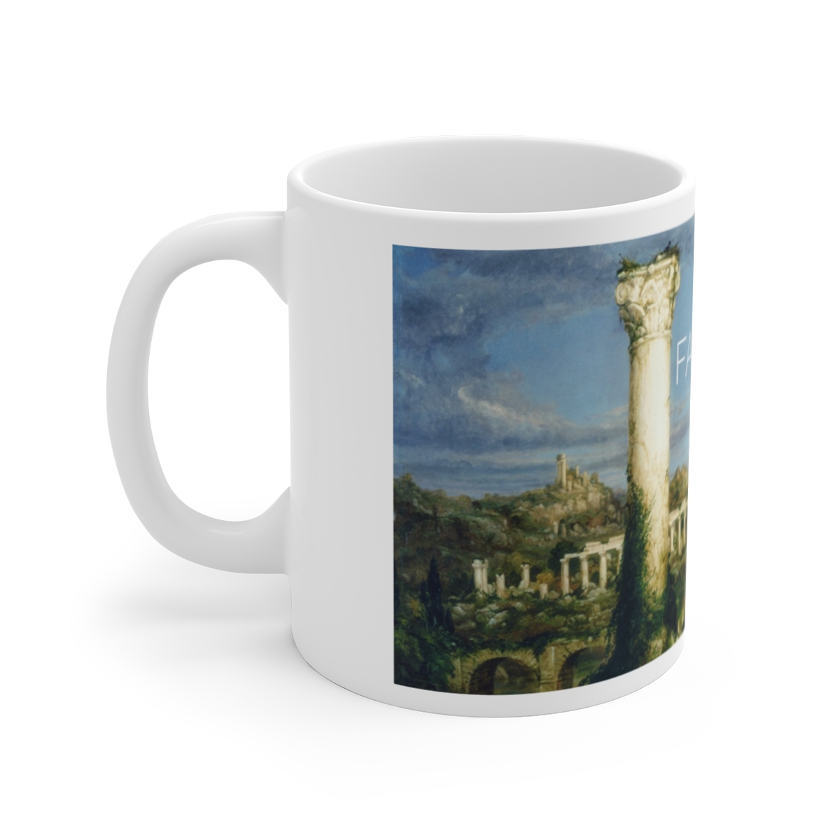 Fall of Civilizations artwork Mug | 11oz ceramic mug, classical ruins painting | Fall of Civilizations Podcast - alternate angle 2, merchandise